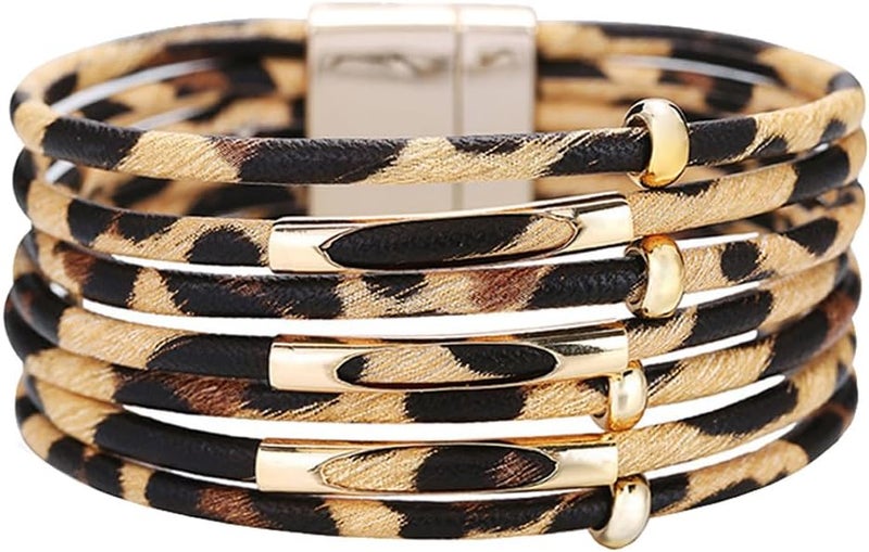 Rantanto Braid Leather Wrap Bracelet Trendy Stackable Crystal Cuff Boho Gold Heart Bracelet Jewelry Gift For Women - Image 1